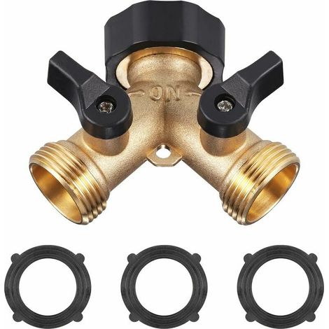 Robinet Double Machine a Lave,GU.B/bon Répartiteur de Robinet de Jardin en Laiton, Raccord en Y avec 3Tapis en caoutchouc , 3/4 Pouces pour Connexion de 2 Appareils, Robinet Double Sortie pour Robinet (1/5)