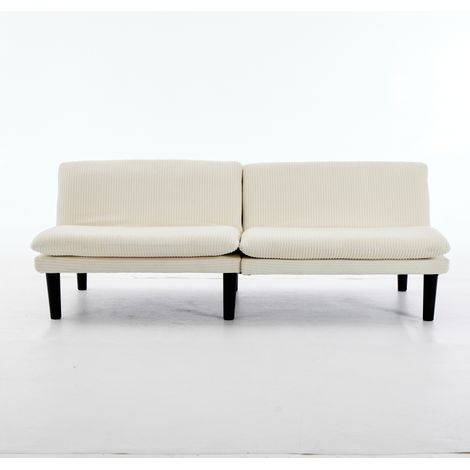 Divano 2 posti beige reclinabile a 3 posizioni 106-140-180° con gambe nere (1/5)