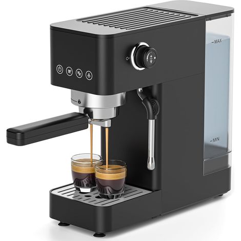 Machine à Expresso 20 Bars, Machine à Café Compacte avec Mousseur à Lait Manuel, Thermoblock 1350W, Écran Tactile LED, Réservoir 1,5 L, pour Expresso, Cappuccino et Latte, Noire (1/5)