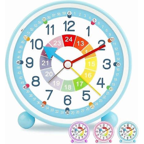 Lautloser analoger Wecker für Kinder, batteriebetrieben, ohne Ticken, für Jungen und Mädchen. Mit Schlummerfunktion und hellem Licht. Ideal für Schlafzimmer oder Büro. – Blau