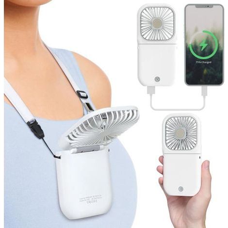 Mini ventilatore a batteria con 3 velocità – Pieghevole (16 cm) – Autonomia della batteria da 6,5 a 12 ore – Ideale da portare sempre con sé e in viaggio (1/5)