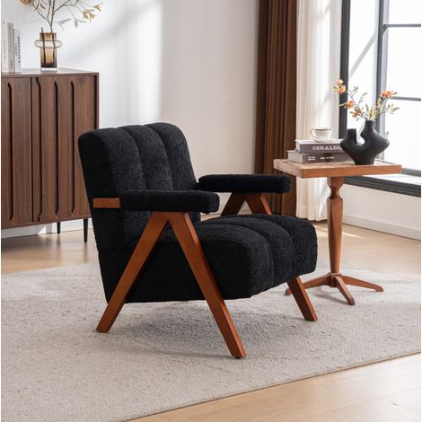 Fauteuil avec cadre bois, rembourré, noir (1/5)
