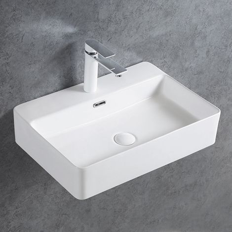 BERNSTEIN - Lavabo de cerámica mural o independiente KW6146 - 50 x 42 x 12,5 cm - Blanco alto brillo, Con tapa blanca alto brillo