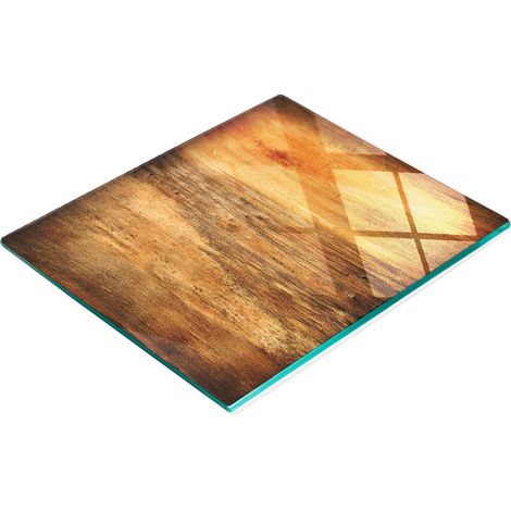 Planche à découper décorative en verre trempé et bois marron 60 x 52 cm (1/5)