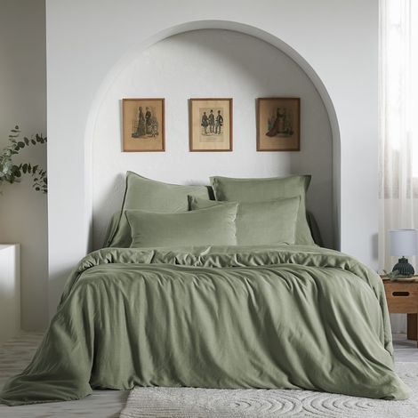 Housse de couette 260x240 lyocell uni thym Terre de Nuit Lysandre (1/4)