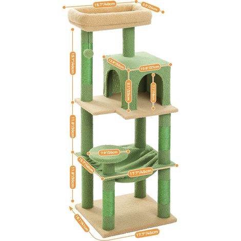 Arbre à chat, design à 6 niveaux, grand hamac, AMT0110GN-M (1/2)