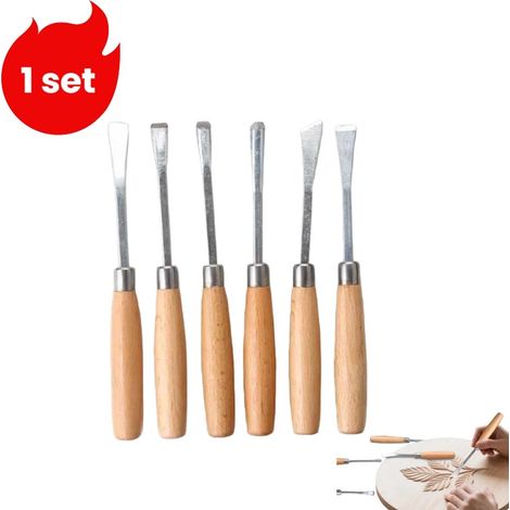 Ensemble de 6 couteaux à sculpter le bois outils de coupe et ciseaux à bois pour travaux manuels sculpture et création en bois (1/5)