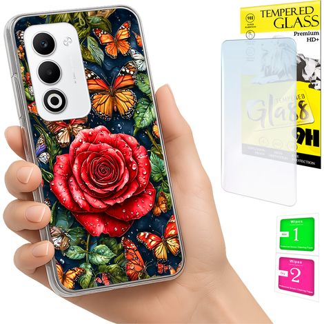 Custodia per Oppo A5 5G con grafica a farfalle sul retro e vetro 9H. (1/5)