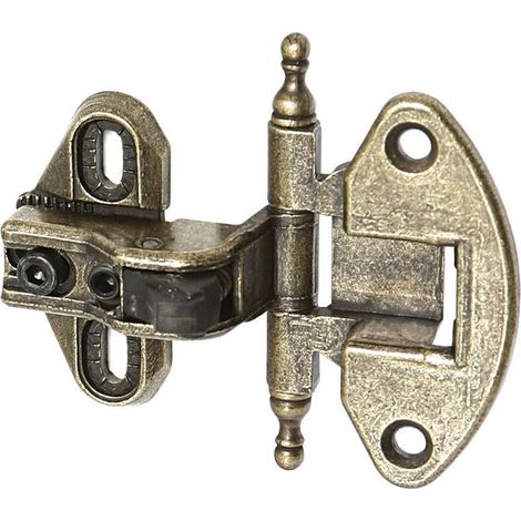 bisagra rústica con remate en oro viejo y plata vieja. material zamak. diámetro 35mm. regulación en el brazo acabado oro viejo