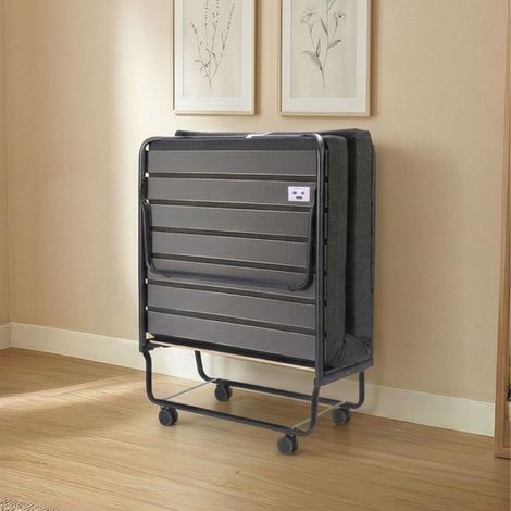 Ensemble lit d’appoint pliant sur roulettes avec matelas mousse 90x190 cm- Terre de Nuit (1/5)