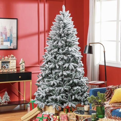 Árbol de Navidad Artificial Nevado 210 cm con 1021 Ramas y Soporte de Metal Árbol Navideño Nevado para Interior Verde (1/5)