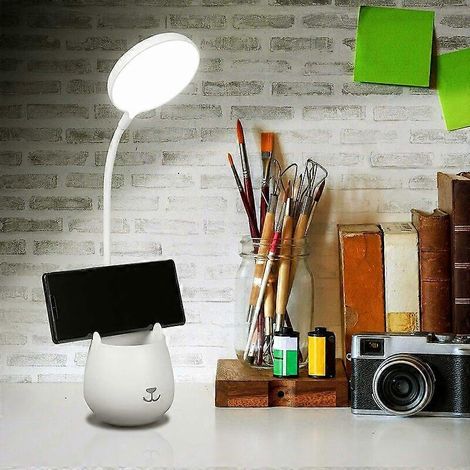 Lampe LED pour enfants, mini lampe de table chat, veilleuse LED portable, lampe de bureau mignonne, lampe de lecture pliable et rechargeable par USB pour chambre d'enfant (blanche) (1/4)