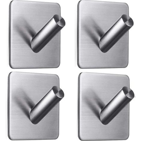 [NEVER USED] 4-Piece Adhesive Hook Set, 8kg Max Stainless Steel Bathroom Wall Hook, Towel Rack with Adhesive Tape, Home and Office, Self-Adhesive - 3