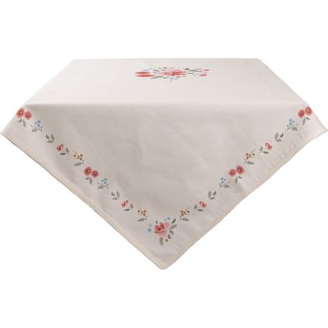 Nappe de table carrée en coton beige à motif de roses style campagne 100 x 100 cm - PANGIVO (1/2)