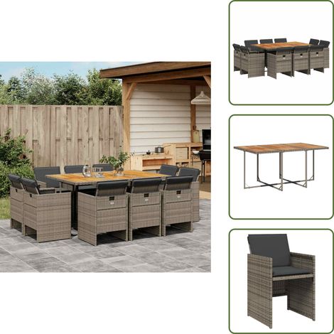 Ensemble à manger de jardin 11pcs avec coussins gris poly rotin - Meubles De Jardin - Salon De Jardin - Set De Table - Résine Tressée - Poly Rotin (1/5)