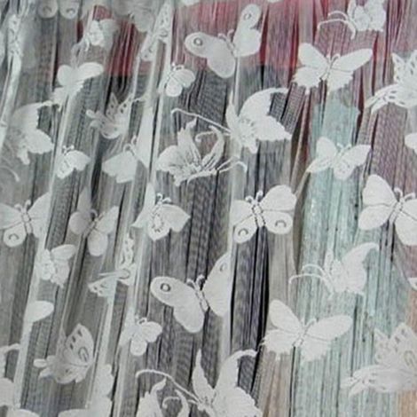 Rideau À Passant - Motif Papillon Avec Pompons - Pour Porte Fenêtre Ou Cloison - Blanc - 99 x 200 cm - 1 Pièce (1/2)