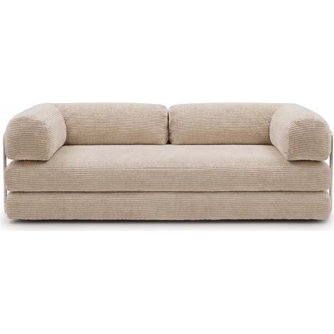 Canapé convertible compressé 3 places en velours côtelé beige - Buddy (1/5)