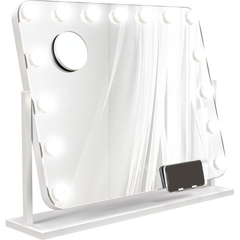 Miroir maquillage LED intensité réglable grossissant, port USB, rotation 360° 63 x 50 cm