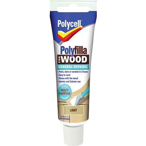 Polycell Polyfilla Wood Filler for General Repairs, Ready-Mixed Light Tone, 330g Tube
