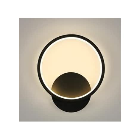 Applique Murale Intérieure, 12W Luminaire Mural Moderne, Ronde Lampe Murale 3000K Lumière Blanche Chaude pour Chambre Salon Salle de Bain Couloir Escalier, Noir, Ø23cm (1/4)