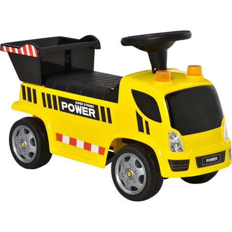 Camion benne basculante porteur enfant 18-36 mois avec pelle, effets sonores lumineux noir jaune