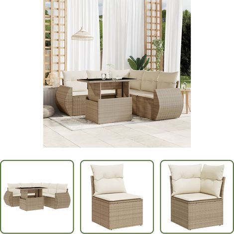 Meubles d'extérieur - Salon de jardin avec coussins 6 pcs beige résine tressée (1/5)