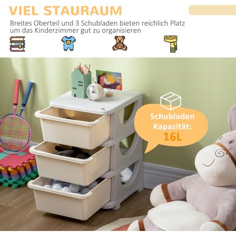 Coffre de rangement enfant, 3 grands tiroirs, bords sécurisés, plastique, 37 x 37 x 56,5 cm, blanc crème (1/4)