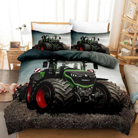 Bettwäsche-Set Traktor 155x220cm mit 2 Kissenbezügen 80x80cm, Mikrofaser, 3D-Druck