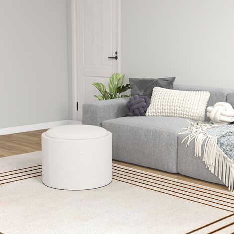 Sgabello imbottito, in lino, con vano portaoggetti nascosto, coperchio reversibile, 56 cm x 56 cm x 42 cm, color crema + naturale.