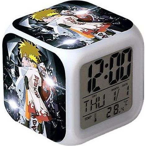 Naruto (D) Digitaler Wecker, quadratischer Wecker mit bunten Lichtern