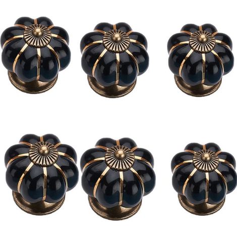 Coloré Halloween Citrouille En Céramique 40x40mm(Diamètre x Hauteur) Armoire Porte Boutons Commode Tiroir Tire Meubles Armoire Cuisine Poignées Vintage Cuivre Matériel Avec Vis(Noir) 6pcs (1/4)