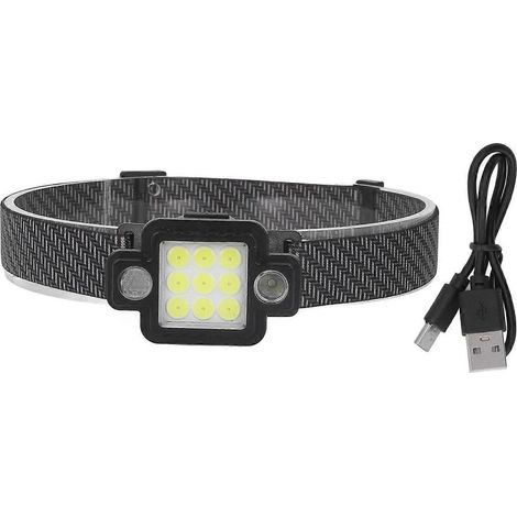 Lampe frontale fonctionnelle avec batterie 2400 mAh, rechargeable par USB, LED COB, étanche à vie