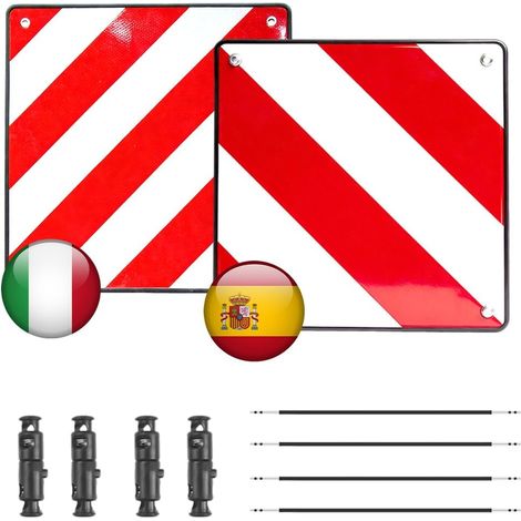 2 en 1 Réflecteur de Signalisation Porte Velo, 50 x 50 cm Panneau Avertissement Danger Réfléchissante et Panneau Signalisation Rouge Blanc pour Voitures, Porte Velo, Remorque Arrière (1/5)