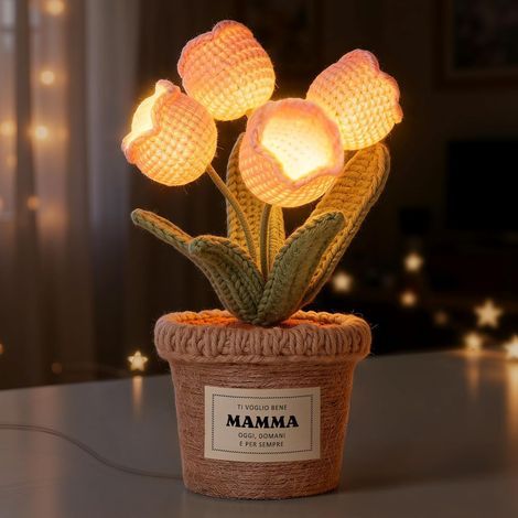 Muttertagsgeschenk, Geburtstagsgeschenk für Mama – Handgefertigte gehäkelte Tulpenlampe, originelles Weihnachtsgeschenk zum Muttertag (9×9×21cm) (1/5)