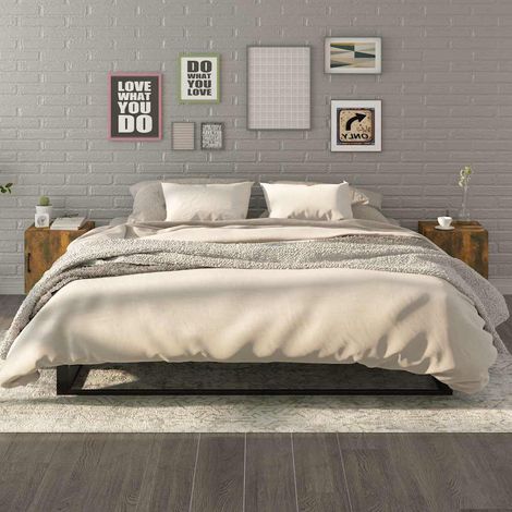 vidaXL Mesitas de noche 2 uds madera contrachapada color roble ahumado (1/5)