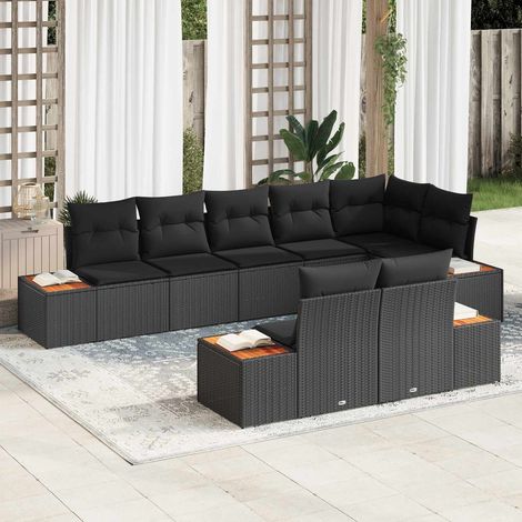 vidaXL Gartensofa-set mit Kissen mit Speicher 8 pcs Schwarz Polyrattan (1/5)