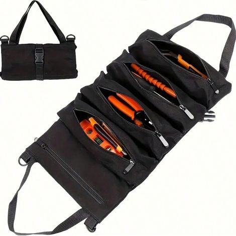 Sac Organisateur d'Outils Pliable avec 5 Poches à Fermeture Éclair, pour Pinces, Tournevis, Clés à Molette et Douilles, Compact et Durable pour Travail et Extérieur (1/5)