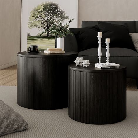 Couchtisch-Set Tavilo, Eiche/Schwarz, 48 x 48 cm 2 Teile, Vicco