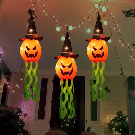 3 Pièces Chapeau de Sorcière Citrouille Halloween Lumière,Lumière LED pour Citrouille Halloween,Citrouille Suspendue avec Chapeau de Sorcière,Decoration Halloween Citrouille,pour Salon,Jardin,Balcon (1/5)