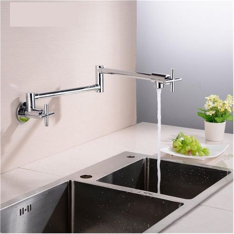Robinet de remplissage de pot Mount Moup Pot remplissage Évier Taps Swinging Spout Faucet for la cu-isine Éviers gastronomiques Robinets Single Cold Sink Spigots Brush Tap noir Robinet pliant ( Color (1/5)