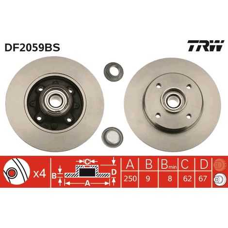 BREMSSCHEIBE HINTERACHSE DF2059BS TRW (1/2)