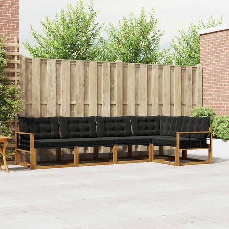 Outdoor-Sofagarnitur mit Kissen 5 pcs Natürlich und Schwarz