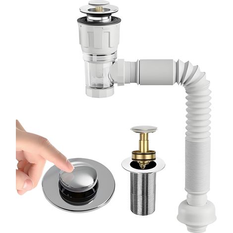 Tuyau d'évacuation flexible – Ensemble complet de tuyau de vidange réglable pour évier de salle de bain, tuyau de vidange anti-odeur, extensible de 29 à 95 cm pour drainage mural/sol (1/5)