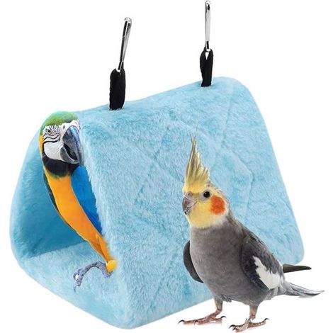 Blauer Winter-Hängeplüsch-Vogel-Hängematten-Käfig-Zelt für Papageien - Gemütliches und warmes Pfauen-Papageien-Nestkörbchen