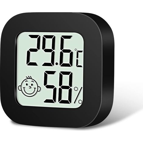 Thermomètre Hygrometre Intérieur, Mini Thermomètre Hygromètre Digital à Haute Précision, Moniteur de Température et Humidimètre Indicateur du Niveau de Confort pour Maison,Bureau-Noir (1/5)