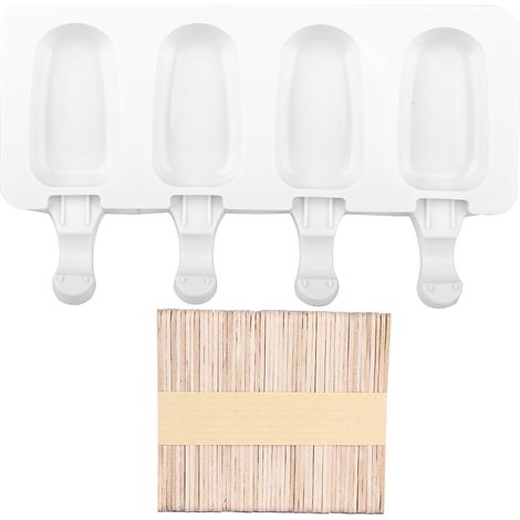 Moule à Glace Silicone Alimentaire 4 Cases avec Bâtonnets pour Fabrication Maison DIY (1/5)