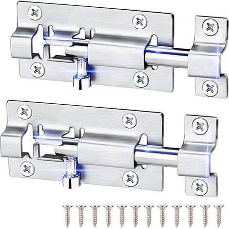 Serratura per porta, 2 pezzi, catenaccio scorrevole da 7,6 cm con 12 viti, serratura a cilindro, serrature per porte scorrevoli, serratura antifurto con lucchetto (1/5)