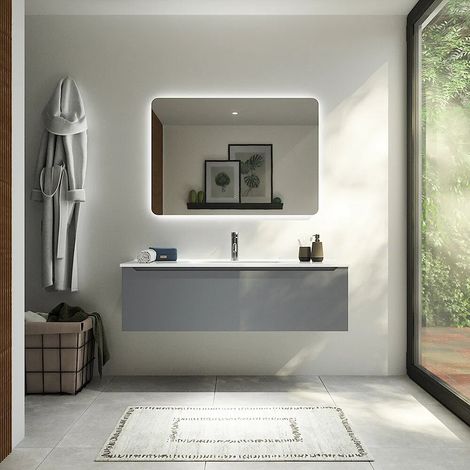 Mobile bagno sospeso 120 cm grigio opaco un cassettone con lavabo Bako (1/4)