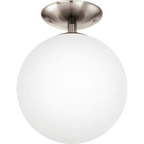 Eglo Rondo, Lampada da soffitto a 1 luce, illuminazione da soffitto in metallo argentato e vetro bianco opalino opaco, attacco E27 (1/5)