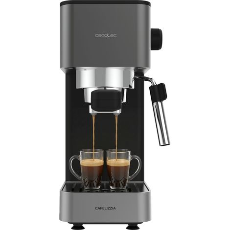 Cecotec Cafetera Express Manual Cafelizzia 690 Grey. 1230-1465W, Bomba 20 Bares, 1 o 2 Tazas, Vaporizador, Tanque 1,5L, Thermoblock, Panel Táctil, Espresso de Barista en Casa